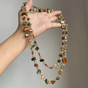 Vibrant Green and Brown Beaded Necklace